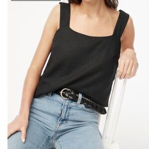 NWT J Crew Linen-blend squareneck tank top black small